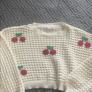Women's Cream Crochet Cherry Sweater